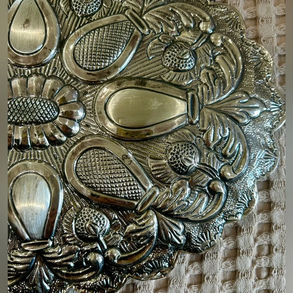 900 Silver Turkish Repousse Wall Mirror by 